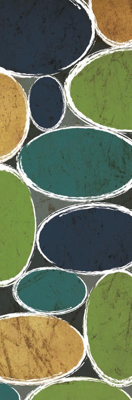 Kristin Emery, WARM OVALS GREEN II (Abstrakt, Malerei, geometrische Formen, Muster, Kreise, Ovale, modern, zeitgenössisch, Wohnzimmer, Treppenhaus, Wunschgröße, grün/blau)