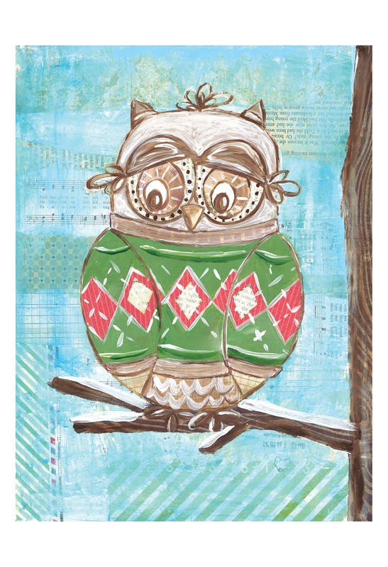 Erin Butson, CHILL I (Eule, Winter, Pullover, Chillen, abhängen, ausruhen, Motivation, Grafik, Wohnzimmer, Treppenhaus, Kinderzimmer,  Wunschgröße, bunt)