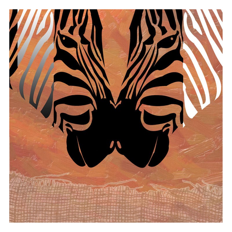 Sheldon Lewis, JUNGLE AFFECTION I (Zebra, Tierportraits, Zebraköpfe, Tiere, Afrika, Spiegelung, Grafik, Wohnzimmer, Treppenhaus, Wunschgröße, schwarz/apricot)