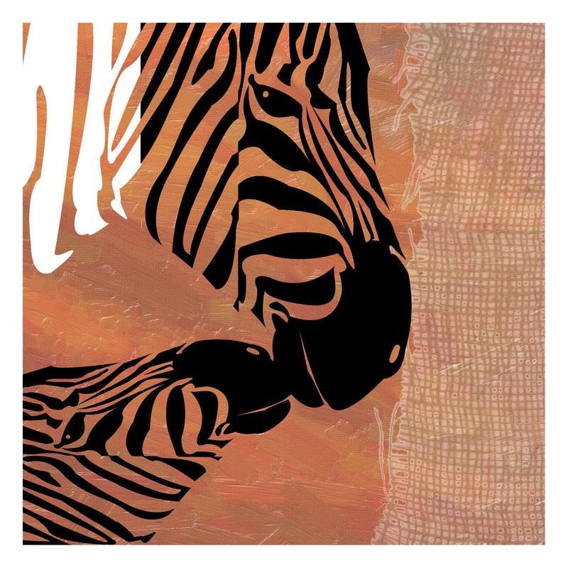 Sheldon Lewis, JUNGLE AFFECTION II (Zebra, Tierportraits, Zebraköpfe, Tiere, Afrika, Grafik, Wohnzimmer, Treppenhaus, Wunschgröße, schwarz/apricot)