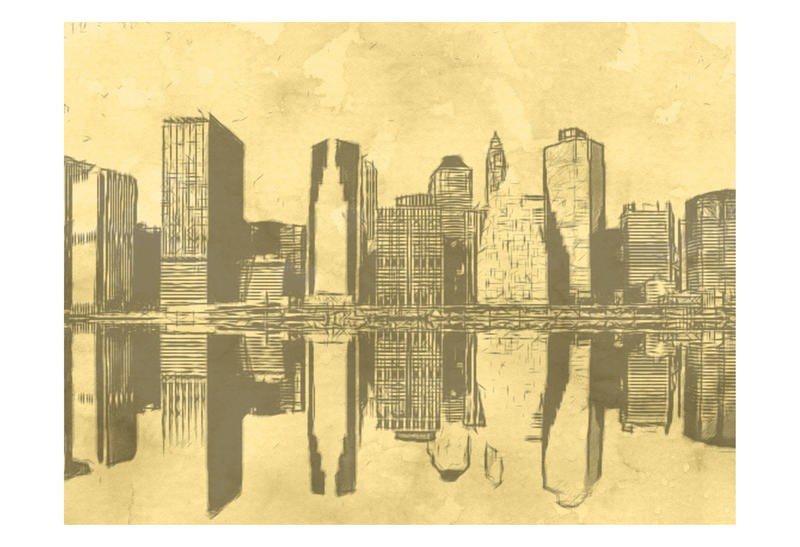 Taylor Greene, WATERCOLOR NY (Städte, Metropole, New York, Skyline, Hochhäuser, Aquarell, Spiegelungen, Wunschgröße, Treppenhaus, wohnzimmer, grau/sepia)