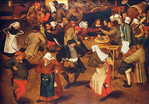 Pieter BRUEGHEL DER Jüngere, Der Hochzeitstanz in der Scheune. (Christie's Images Ltd,Brueghel d.J.,Pieter,um 1564-1638,Öl auf Holz,Pieter Brueghel der Jüngere)