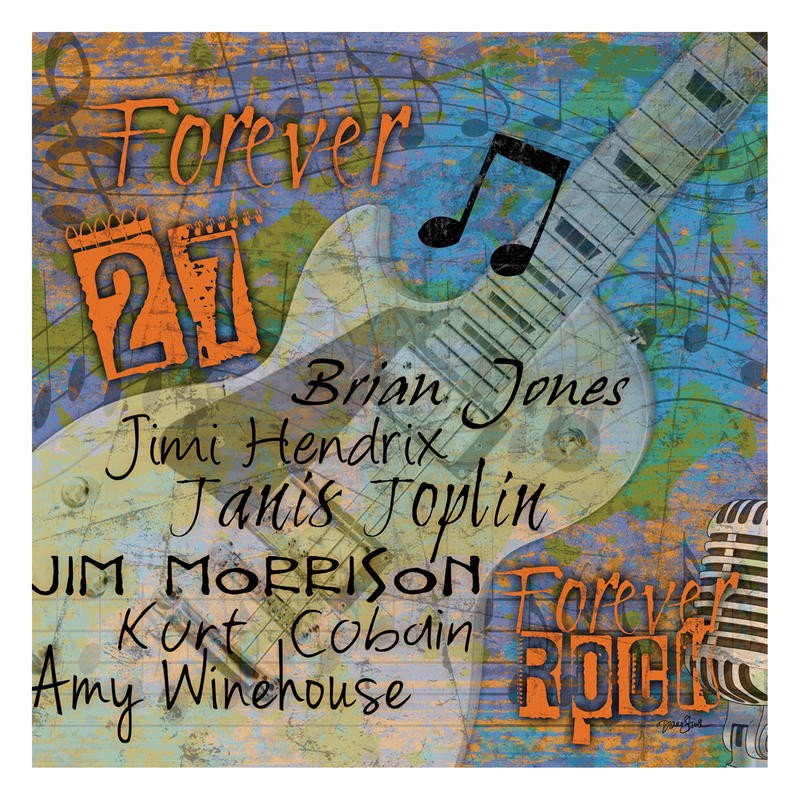 Diane Stimson, FOREVER27 (Legenden, Musiker, Sänger, Tot, Gitarre, Noten, modern, Grafik, Wunschgröße, Jugendzimmer, Treppenhaus, Wohnzimmer, bunt)