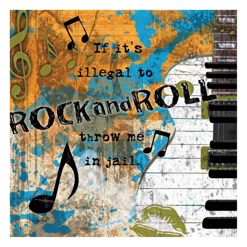 Diane Stimson, ROCK AND ROLL (Klavier, Spruch, lebensweisheit, Rock and Roll, Noten, modern, Grafik, Wunschgröße, Jugendzimmer, Treppenhaus, Wohnzimmer, bunt)