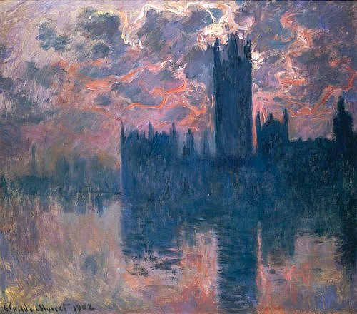 Claude Monet, Das Parlament in London bei Sonnenuntergang. 1902 (Monet,Claude,1840-1926,Christie's Images Ltd,Öl auf Leinwand,Claude Monet,London,Parlamentsgebäude,Himmel,Wolken,Silhouette, französischer,Impressionismus,französisch)