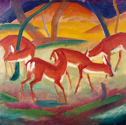 Franz Marc, Rote Rehe I. 1910 (Marc,Franz,1880-1916,Christie's Images Ltd,Öl auf Leinwand,20. Jahrhundert,Franz Marc,Rehe,Reh,Tiere)
