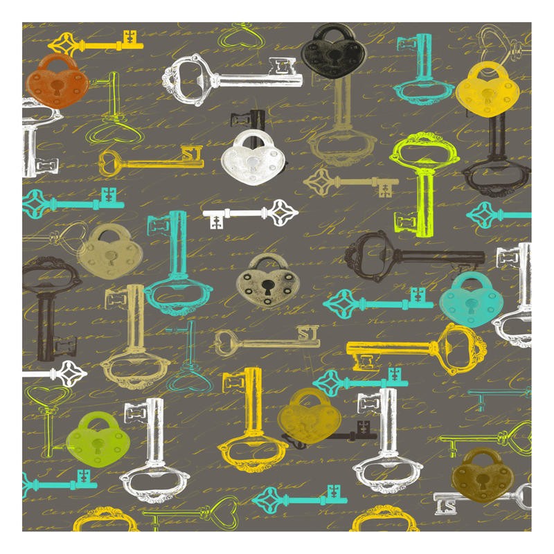 Sheldon Lewis, KEY OF LOVE I (Schlüssel, Schlösser, VINTAGE/RETRO, Grafik, Wunschgröße, Treppenhaus, Wohnzimmer, bunt)