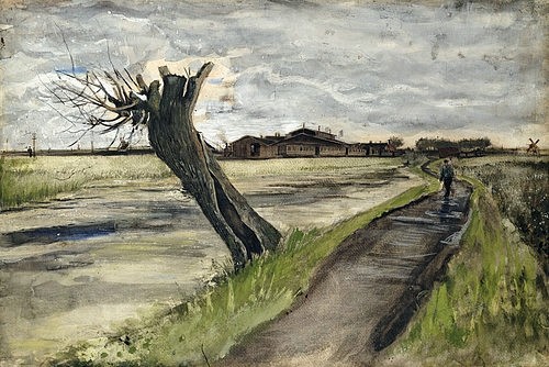 Vincent van Gogh, Gekappte Weide. 1882 (Landstraße, Weg, Kopfweide, Gehöft, Bauernhof, Horizont, ländlich, Klassische Moderne, Impressionismus, Wohnzimmer, Treppenhaus, Wunschgröße, bunt)