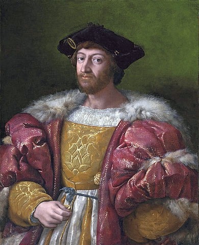 Raffael (Raffaello Sanzio), Portrait des Lorenzo de Medici, Herzog von Urbino, Dreiviertelansicht, eine Goldmünze haltend. (Raffael (Raffaello Sanzio),1483-1520,Christie's Images Ltd,Öl auf Leinwand,)