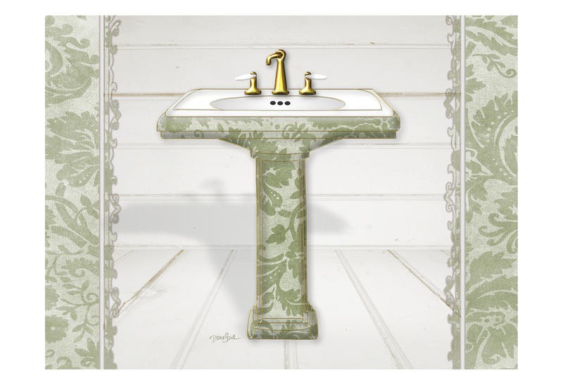 Diane Stimson, DAMASK SINK (Waschbecken, Amaturen, Muster, Damast, Wunschgröße, Badezimmer, Bad, grün/beige)