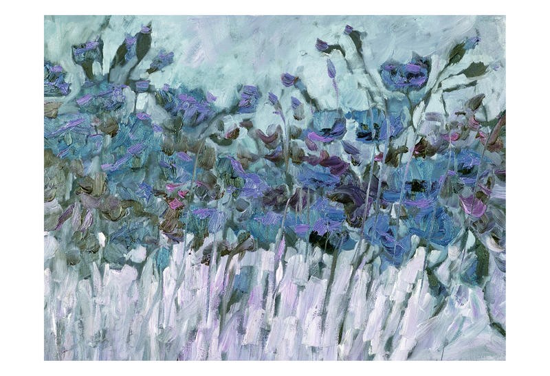 Kruk, POPPIES BLUE III (Mohnblumen, Blumen, Blüten, Mohnfeld, modern, abstrahiert, Pflanzen,  Wohnzimmer, Treppenhaus, Esszimmer, Malerei, Wunschgröße,blau/grau)
