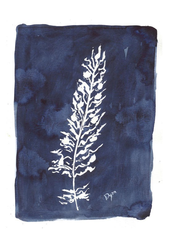 Beverly Dyer, INDIGO FEATHERS I (Feder, Vogelfeder, abstrakter Hintergrund, Schlafzimmer, Wohnzimmer, Treppenhaus, Malerei, Wunschgröße, blau/weiß)