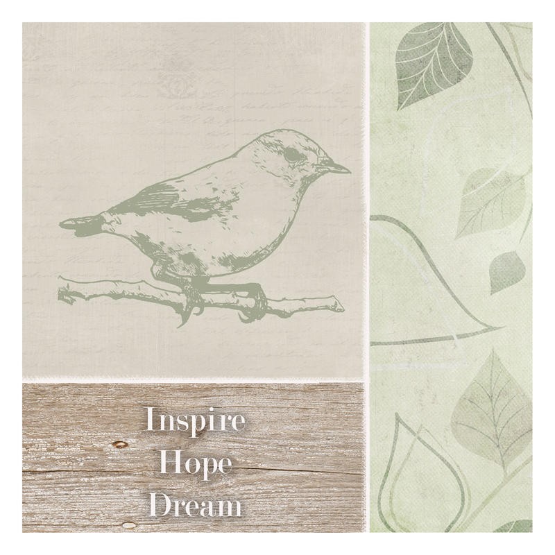 Taylor Greene, INSPIRE BIRD (Blätter, Äste, Zweig, Vogel, Silhouette, modern, Inspiration, Grafik, Wunschgröße, Treppenhaus, Schlafzimmer, pastell)