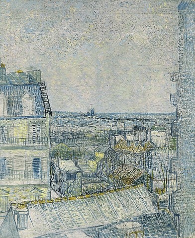 Vincent van Gogh, Blick aus Vincents Fenster. 1887 (Städte, Paris, Fenster, Blick, Aussicht, Dächer, Klassische Moderne, Impressionismus, Wohnzimmer, Treppenhaus, Wunschgröße, blau)