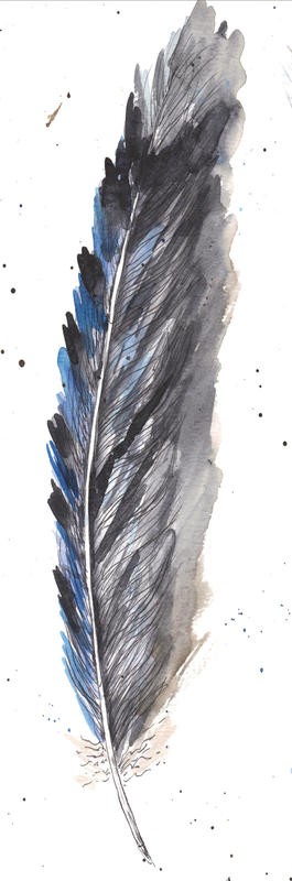 Beverly Dyer, FEATHER TRIO PART II (Feder, Vogelfeder, Schlafzimmer, Wohnzimmer, Treppenhaus, Malerei, Wunschgröße, blau/grau)