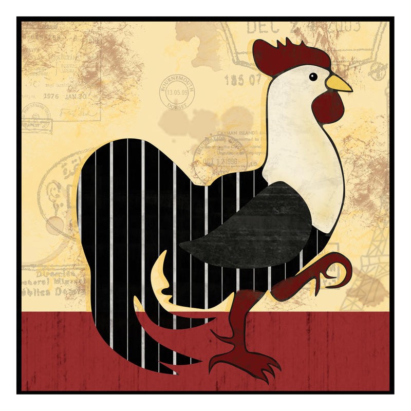 Lauren Gibbons, A HORIZONTAL ROOSTER II (Hahn, stolz, Gockel, Grafik, naiv, plakativ, Treppenhaus, Esszimmer, Wunschgröße, bunt)