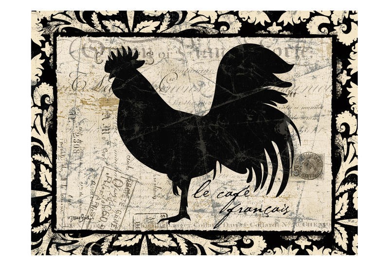 Diane Stimson, SERIES WHITE AND BLACK I (Hahn, Gockel, Silhouette, Vogel, Tiere, Federvieh, Wunschgröße, Küche, Esszimmer,  Treppenhaus, Gastronomie, schwarz/weiß)