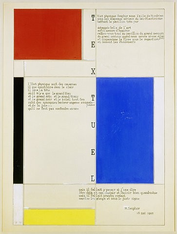 Piet Mondrian, Textuel. (Text von M. Seuphor). 1928 (20. Jahrhundert,nach,Farblithographie,Mondrian,Piet,Mondrian,De Stijl,Text,Textblatt)