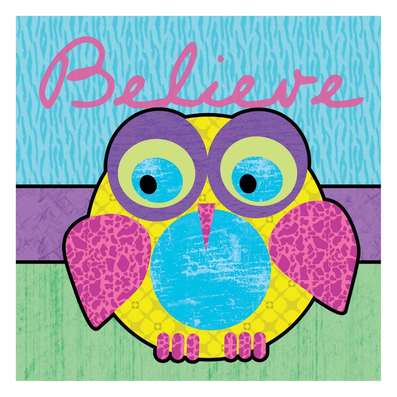 Lauren Gibbons, COLORFUL OWLS II (Vogel, Eule, Grafik, naiv, plakativ, Treppenhaus, Kinderzimmer, Wunschgröße, bunt)