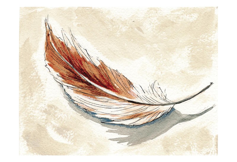 Anne Ormsby, FEATHER I (Feder, Vogel, Leichtigkeit, federleicht, Malerei, Wunschgröße, Wohnzimmer, Treppenhaus, Schlafzimmer, bunt)