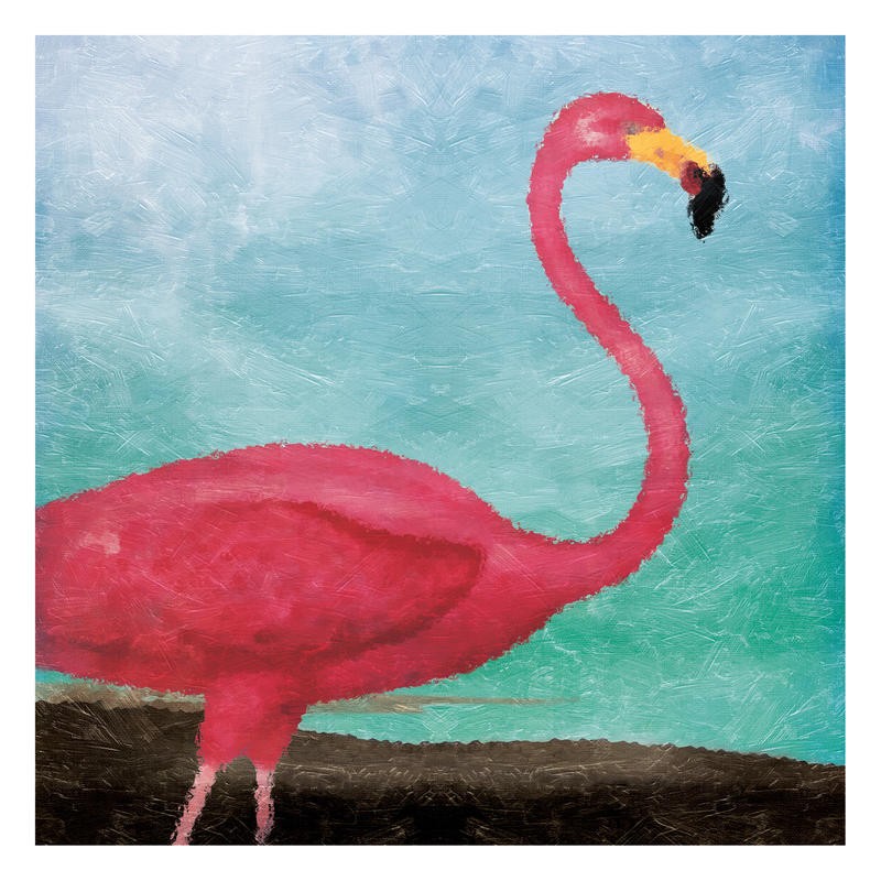 Jace Grey, FLAMINGO I (Flamingo, Stelzvogel, Vogel, Wasservogel, abstrahiert, modern, wunschgröße, Treppenhaus, Wohnzimmer)