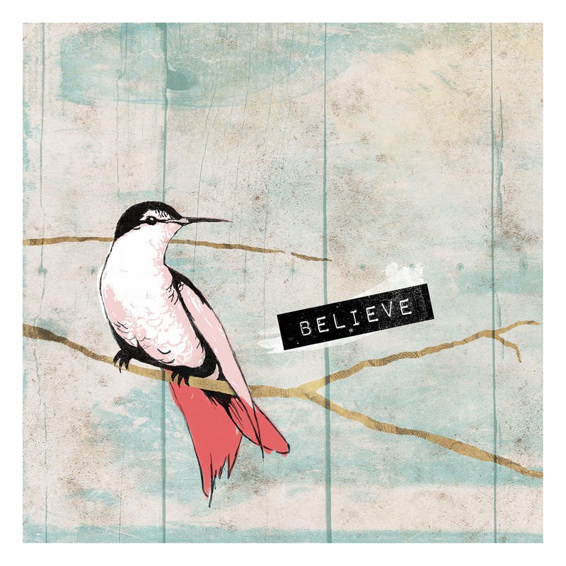 Jace Grey, BELIEVE DREAM BIRD I (Vogel, Tier, Ast, Nostalgie,   filigran, zart, Paneele, Inspiration, Glaube, Wunschgröße, Treppenhaus)