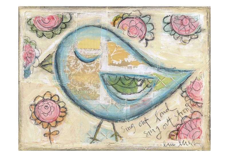 Erin Butson, BLUE BIRD (Vogel, Traumvogel, Blumen, niedlich, Grafik, Kinderzimmer,  Treppenhaus,  Wunschgröße, bunt)
