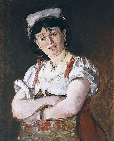 Édouard Manet, Italienerin. 1860 (Portrait, Frau, Tracht, Italienerin, rustikal, Impressionismus, Wohnzimmer, Klassiker, Wunschgröße, bunt,)