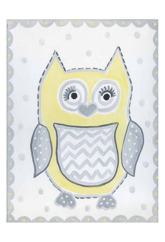 Tammy Hassett, OWL YELLOW (Eule, Punkte, niedlich, lustig, plakativ, Grafik, Kinderzimmer, gelb/grau)