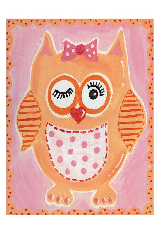 Tammy Hassett, OWL ORANGE (Eule, Punkte, niedlich, lustig, plakativ, Grafik, Kinderzimmer, rosa / orange)