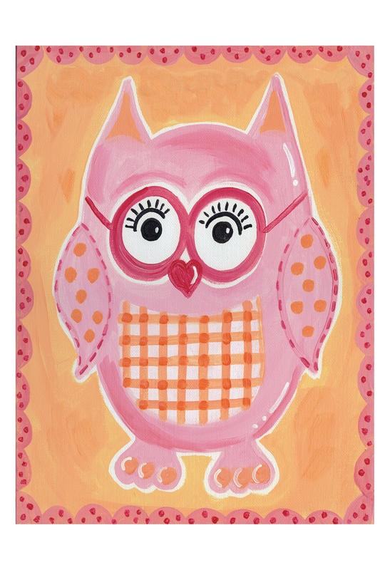 Tammy Hassett, OWL PINK (Eule, Punkte, Karos, niedlich, lustig, plakativ, Grafik, Kinderzimmer, rosa / orange)