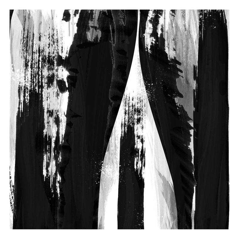 Cynthia Alvarez, DARKNESS REIGNS II (Abstrakte Kunst, abstrakte Malerei, Streifen, vertikale Balken, pastos, Pinselstrich, moderne Malerei, Wohnzimmer, Treppenhaus, Wunschgröße, schwarz/weiß)