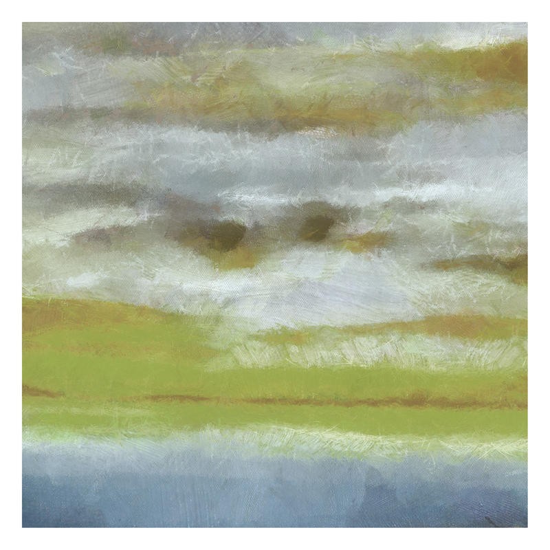 Taylor Greene, HORIZON BLUE II (Abstrakte Kunst, Landschaft, Horizont, Nebel, Dunst, Wunschgröße, modern, Treppenhaus, Wohnzimmer)