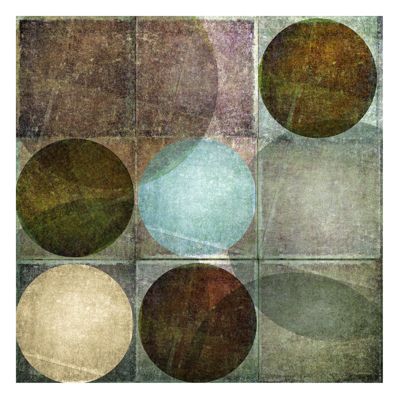 Kristin Emery, BOX OF CIRCLES I (Abstrakt, Malerei, geometrische Formen, Muster, Kreise, Quadrate, modern, zeitgenössisch, Wohnzimmer, Büro, Treppenhaus, Wunschgröße, bunt)