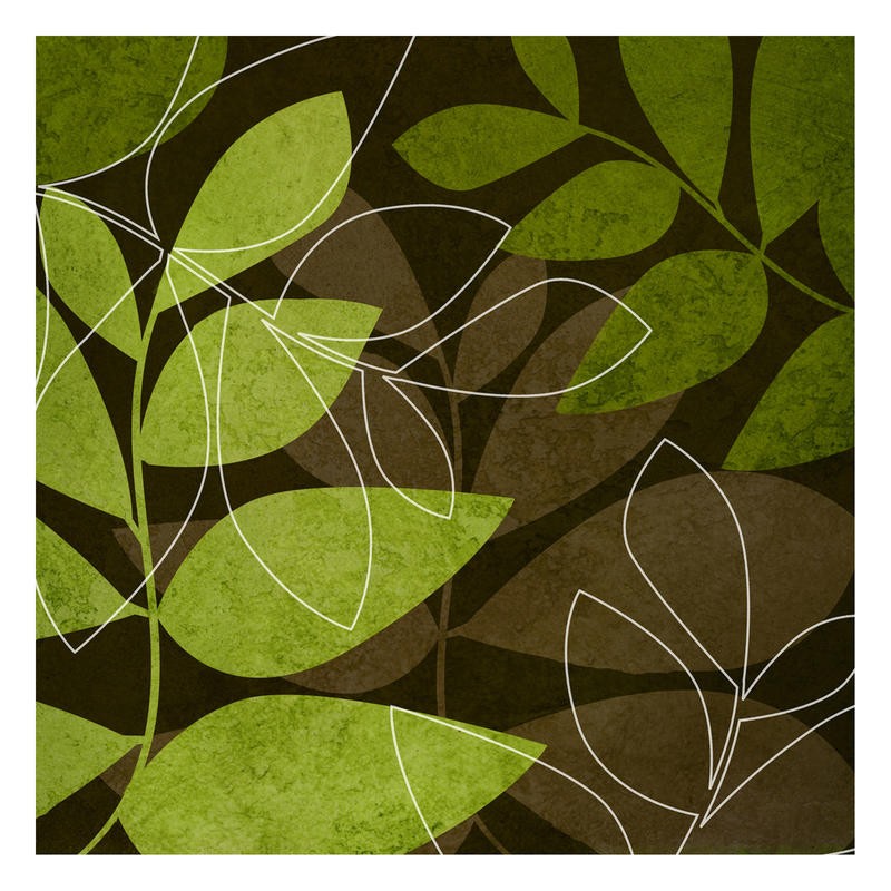 Kristin Emery, GREEN BROWN LEAVES I (Muster, floral, Blätter, Grafik,  modern, zeitgenössisch, Wohnzimmer, Treppenhaus, Wunschgröße, grün/braun)