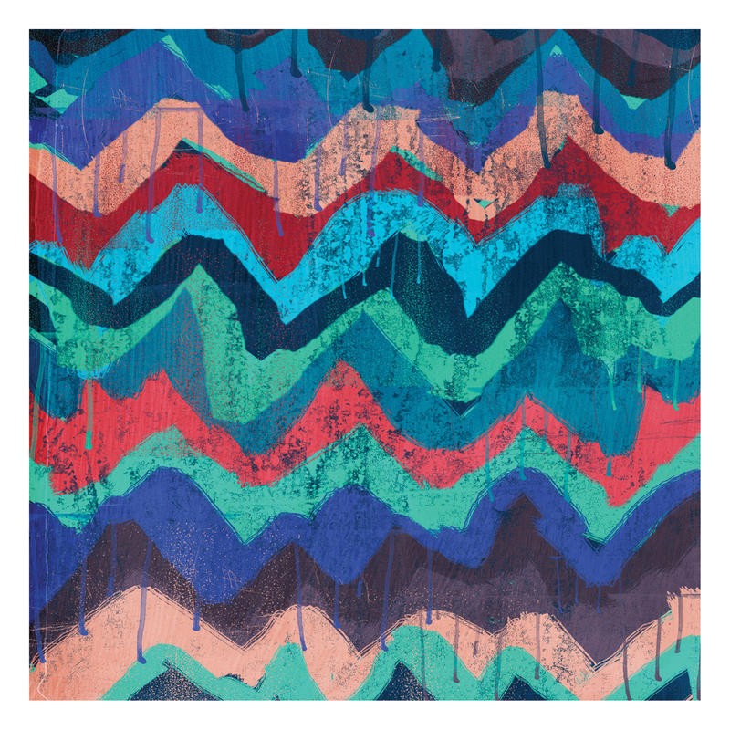 Cynthia Alvarez, COOL CHEVRONS III (Abstrakte Kunst, abstrakte Malerei, Zichzacklinien, Muster, Farbtropfen, moderne Malerei,  Wohnzimmer, Treppenhaus, Wunschgröße, bunt)