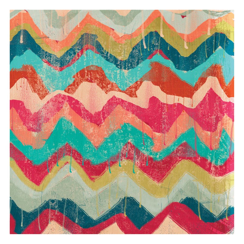 Cynthia Alvarez, HOT CHEVRONS IV (Abstrakte Kunst, abstrakte Malerei, Zichzacklinien, Muster, Farbtropfen, moderne Malerei,  Wohnzimmer, Treppenhaus, Wunschgröße, bunt)