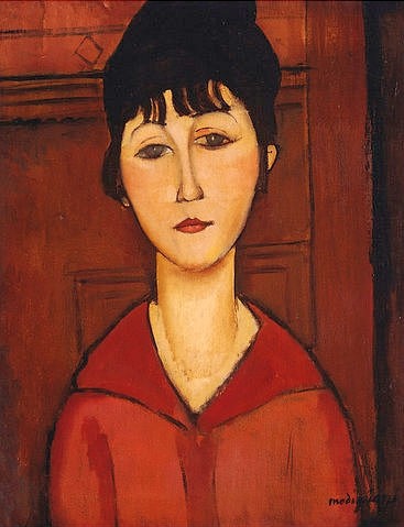 Amadeo Modigliani, Portrait eines junges Mädchens. 1916 (Christie's Images Ltd,Modigliani,Amadeo,1884-1920,Öl auf Leinwand,Amedeo Modigliani,rot,rotbraun,Kragen)