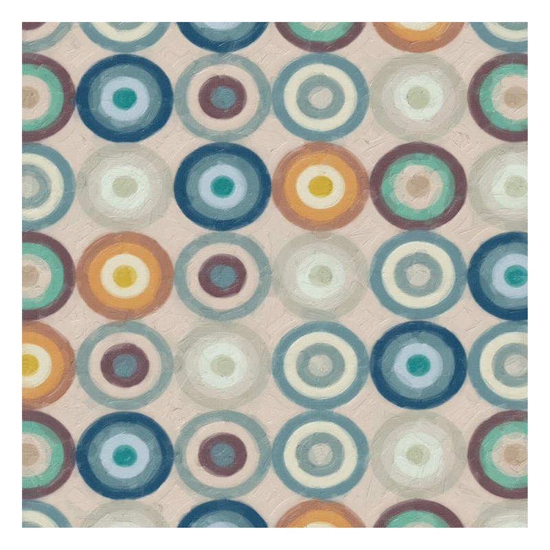 Taylor Greene, MAGIC CIRCLES II (Abstrakte Kunst, geometrische Formen, Kreise, Scheiben, Ringe, Reihung, Muster, modern,  Wunschgröße, Treppenhaus, Wohnzimmer, bunt)