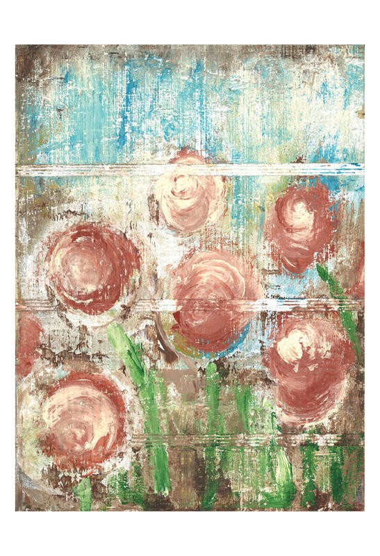 Erin Butson, SUNRISE BLOOM II (Abstrakte Malerei, Muster, Blumenmuster, Frühling, Malerei, Wohnzimmer, Treppenhaus,   Wunschgröße, rot/grün)