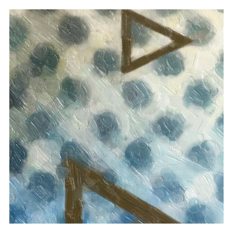 Taylor Greene, ABSTRACT TRIAD I (Abstrakte Kunst, geometrische Formen, Kreise, Punkte, Spots, Reihung, Muster, Dreiecke modern,  Wunschgröße, Treppenhaus, Wohnzimmer,)