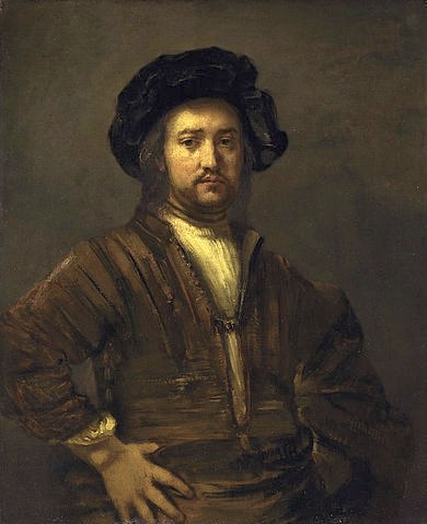 Rembrandt van Rijn, Bildnis eines Mannes mit in die Seite gestützten Armen. 1658 (Rembrandt van Rijn,1606-1669,Christie's Images Ltd,Öl auf Leinwand,17. Jahrhundert,Rembrandt,gestemmte Arme,mit gestemmten Armen,Mann,junger Mann,aufgestützte Arme)
