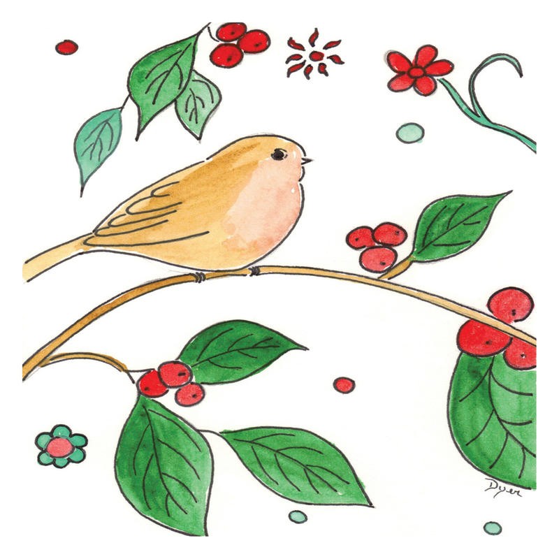 Beverly Dyer, GEO III (Vogel, naive Malerei, Zweig, niedlich, Kinderzimmer, Treppenhaus, Grafik, Wunschgröße, bunt)