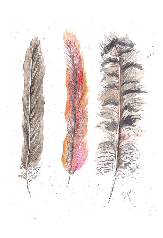 Beverly Dyer, FEATHER PINK TRIO (Federn, Vogelfedern,  Schlafzimmer, Wohnzimmer, Treppenhaus, Malerei, Wunschgröße, bunt)