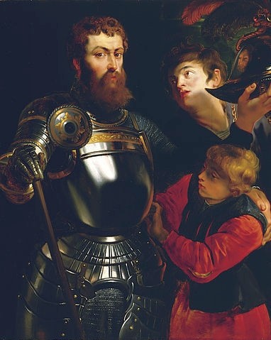 Peter Paul Rubens, Dreiviertelbildnis eines Feldherrn in Rüstung. (Krieger, Feldherr, Rüstung, Knappen, Barock, Klassiker, Malerei,  Treppenhaus, Wohnzimmer, Wunschgröße, bunt)