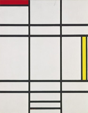 Piet Mondrian, Komposition mit Weiß, Rot und Gelb. 1938-42 (Malerei, Klassische Moderne, Konstruktivismus,  Neoplastizismus, geometrische Felder, Rechtecke, Raster, Wohnzimmer, Büro, Schlafzimmer, Arztpraxis, Wunschgröße, bunt)