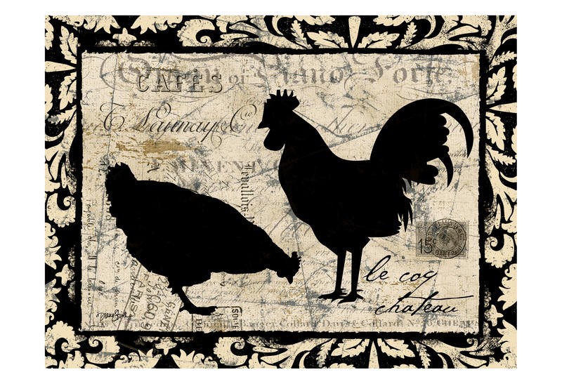 Diane Stimson, SERIES WHITE AND BLACK II (Hahn, Huhn, Gockel, Silhouette, Vogel, Tiere, Federvieh, Kalligrafie, Wunschgröße, Küche, Esszimmer,  Treppenhaus, Gastronomie, schwarz/weiß)