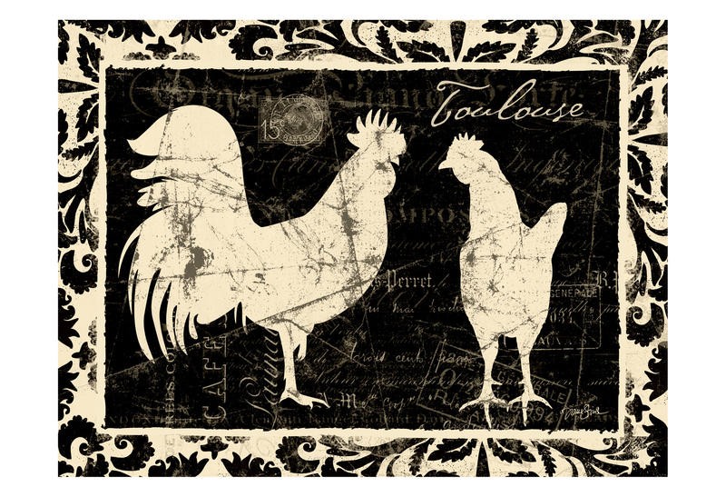 Diane Stimson, SERIES BLACK AND WHITE II (Hahn, Huhn, Gockel, Silhouette, Vogel, Tiere, Federvieh, Kalligrafie, Wunschgröße, Küche, Esszimmer,  Treppenhaus, Gastronomie, schwarz/weiß)