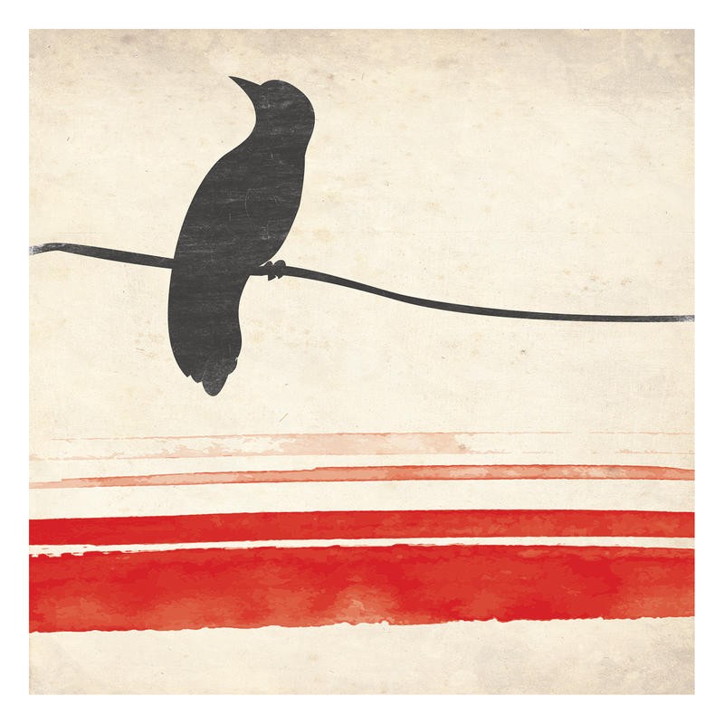 Jace Grey, SIMPLE BIRD II (Vogel, Kabel, abstrakt, reduziert, Silhouette, modern, Treppenhaus, Wohnzimmer, Wunschgröße, beige-rot-schwarz)