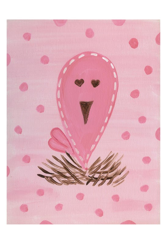 Tammy Hassett, PINK BIRD I (Vogel, Piepmatz, Nest, Punkte, niedlich, plakativ, Grafik, Kinderzimmer, pink/rosa)